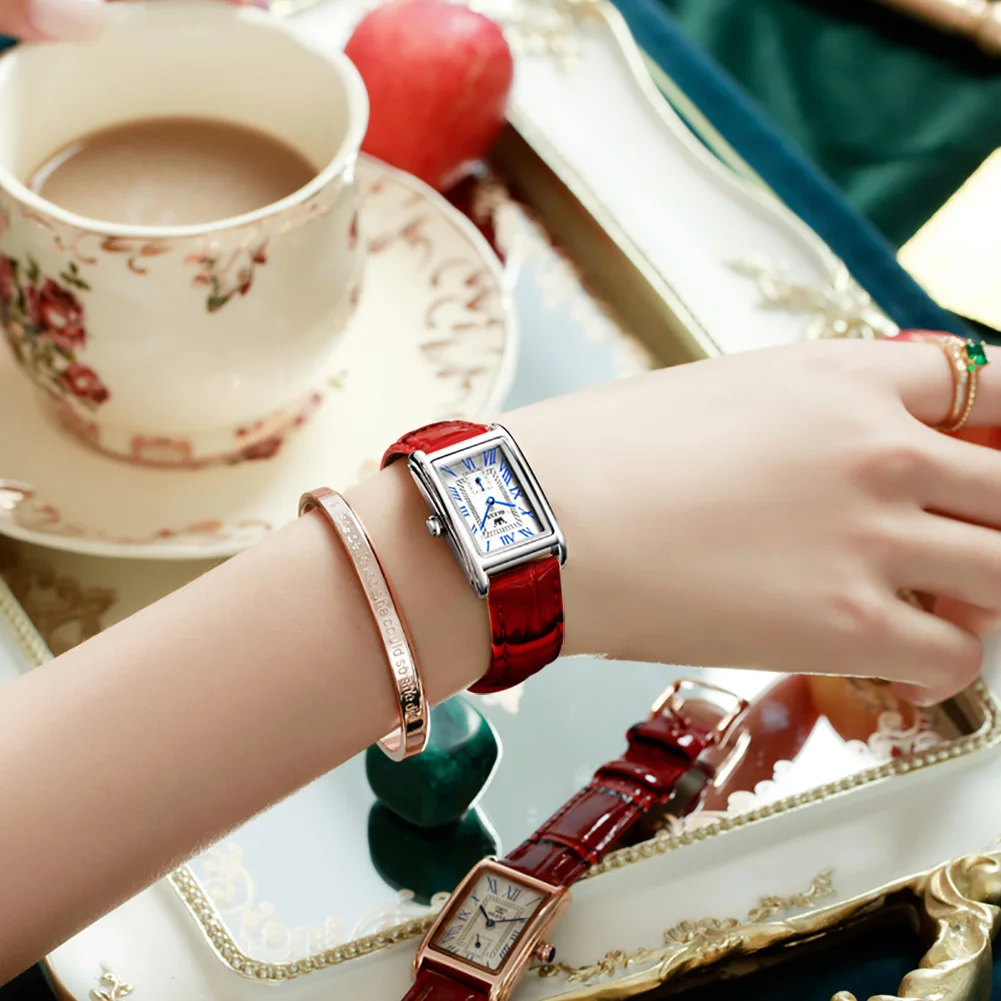 

video! OLVES White simple rose gold small square watch Rose gold/silver leather bracelet Fashion Woman Gift Quartz watch