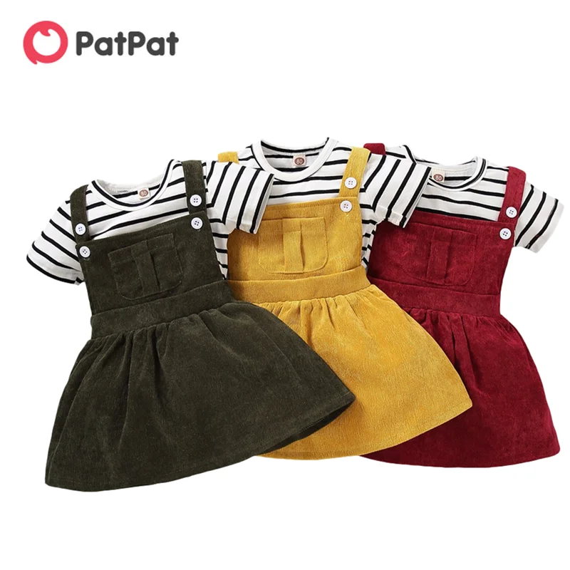 

PatPat New Arrival 2021 Spring and Summer 2pcs Baby Girl Short-sleeve Stripes Casual Suit-dress Baby's Clothing