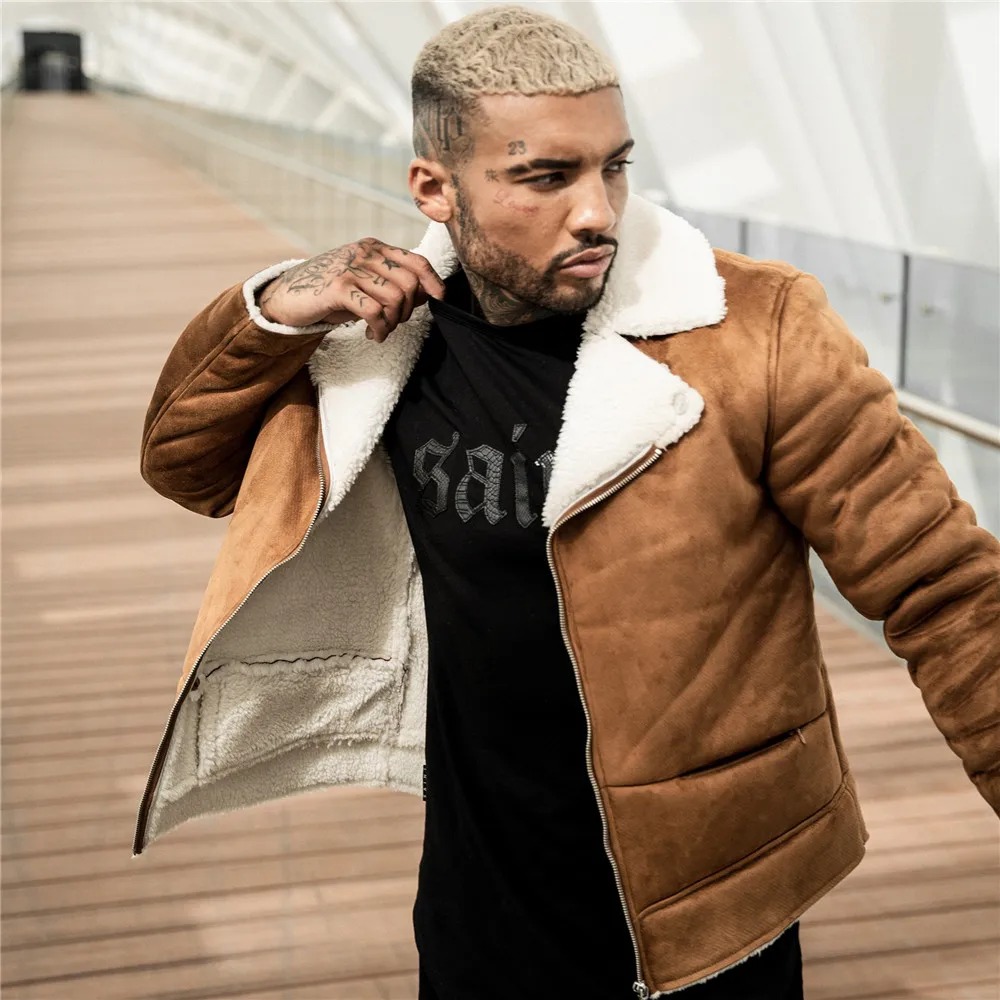 

Осенне-зимние модные мужские куртки, коричневая замшевая куртка, модное мужское зимнее теплое утепленное пальто с карманами на молнии