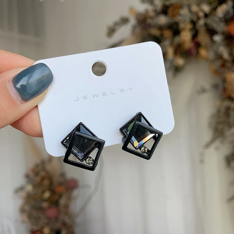 Новый корейский стиль Роскошные элегантные блестящие квадратные серьги с