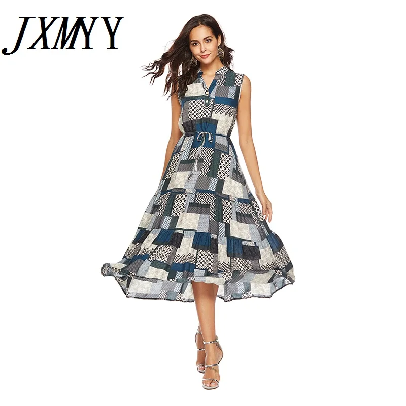 

Женское шифоновое платье без рукавов, повседневное пляжное платье в европейском и американском стиле ретро с принтом в богемном стиле, лето...