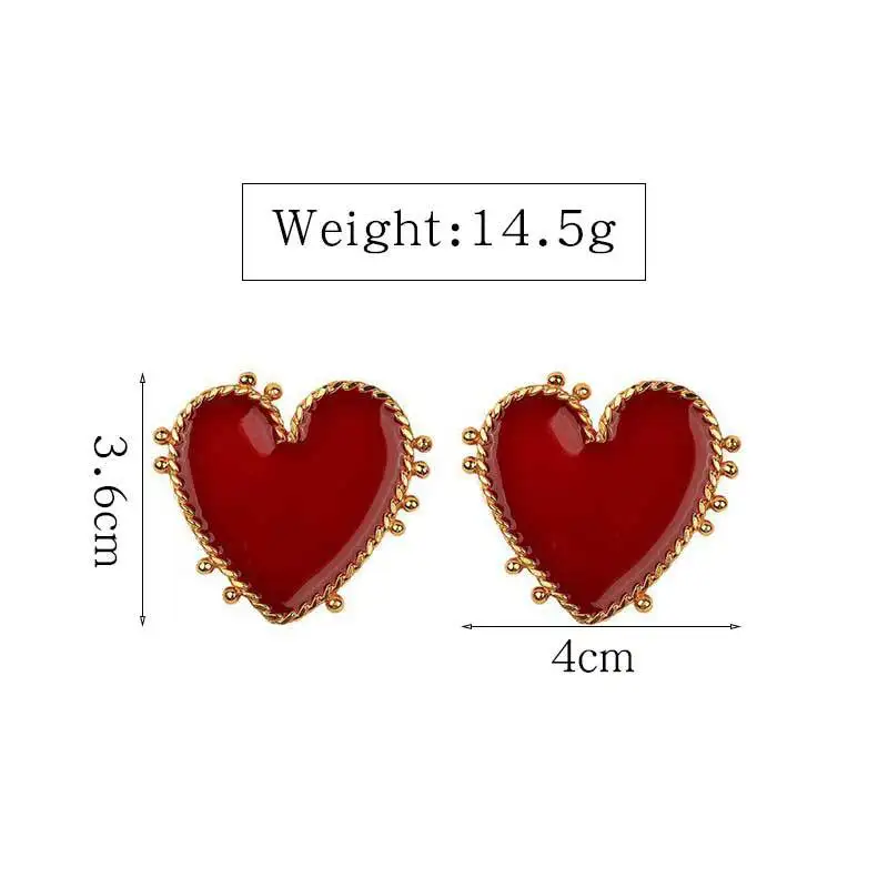 Новые модные серьги-гвоздики в уличном стиле с большим красным сердцем для