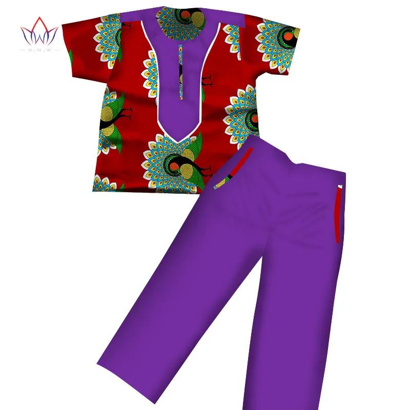 Одежда для мальчиков в африканском стиле; Дашики; детская одежда с короткими рукавами; однотонные длинные штаны для детей; WYT116 - Цвет: 14