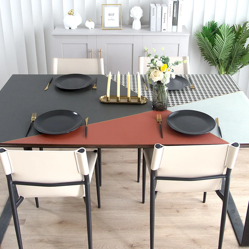 

Nordic Geometric Leather Table Mat PVC Waterproof Oil-proof Home Decor Tablecloth Custom Kitchen Coffee Dining Table Cover Pad