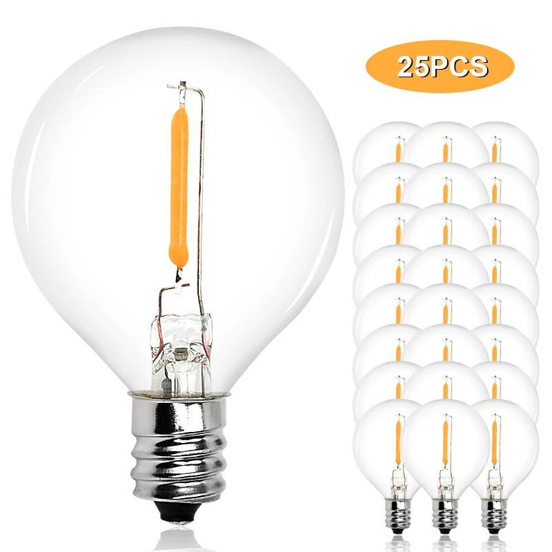 25 шт. G40 1 Вт Светодиодный гирлянды замена лампы 7W накаливания E12 220V 110V теплый белый
