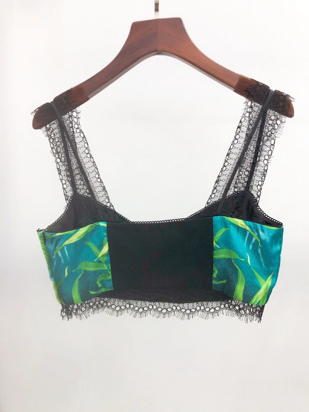 

2020 new collection high-end green leaf print top tees t-shirt fashion lace straps patchwork ladies sexy crop tops tshirts