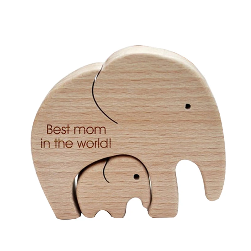 

Elephant Mother And Child Mother's Day Gift Wooden Ornament Desktop Decor EIG88