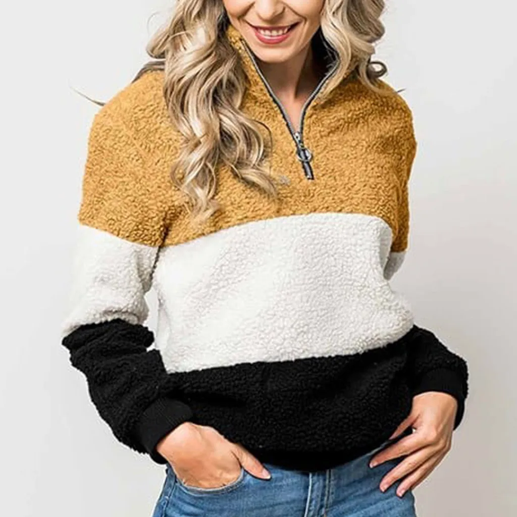 Модные женские Лоскутные толстовки с длинным рукавом на молнии длинными