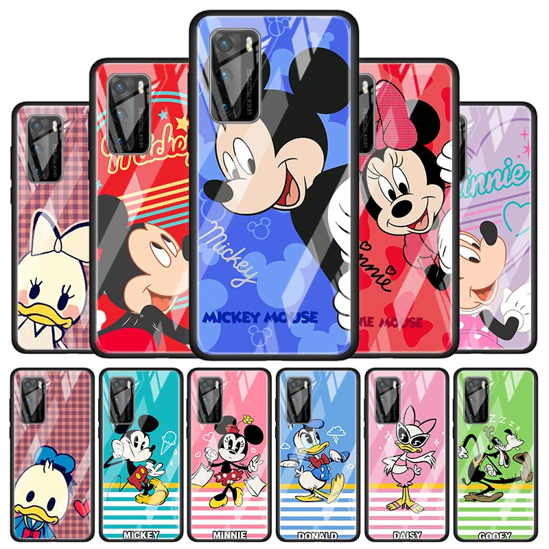 

Mickey cartoon couple for Huawei P40 P30 Pro Plus P20 P10 Lite P Smart Z 2021 2020 2019 Luxury Tempered Glass Phone Case