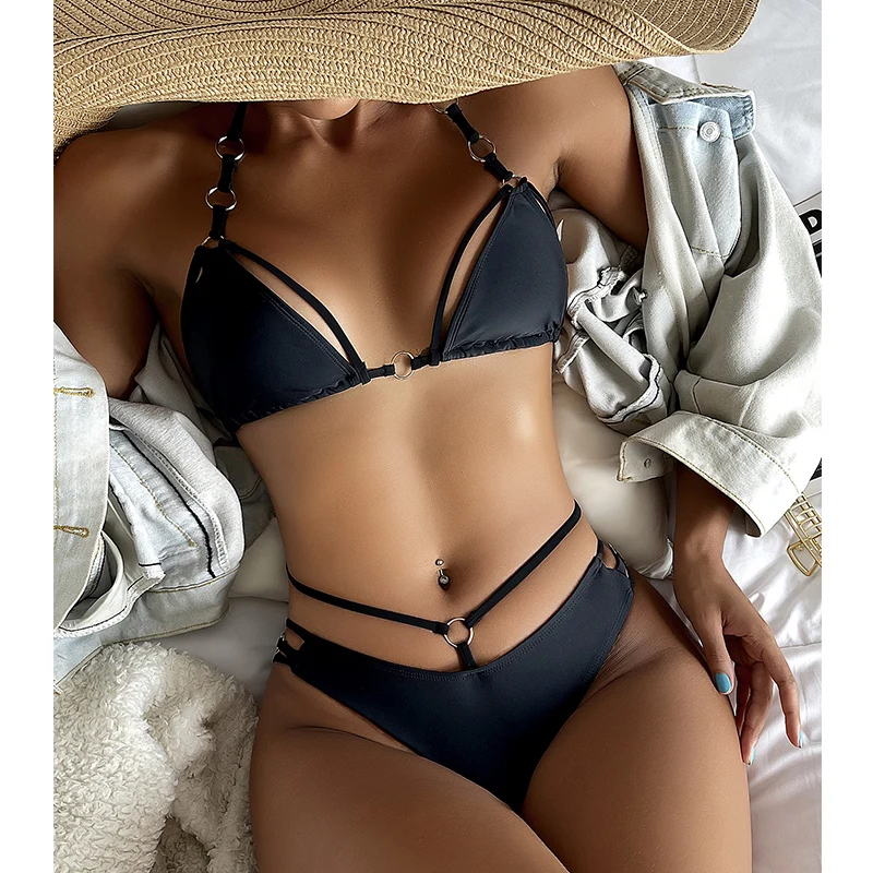 

Micendy 2022 Black Bikinis Women Swimwear Sexy Push Up Bathing Suit Bikini Sets Summer Hollow Out Beachwear Swimsuit Halter Top
