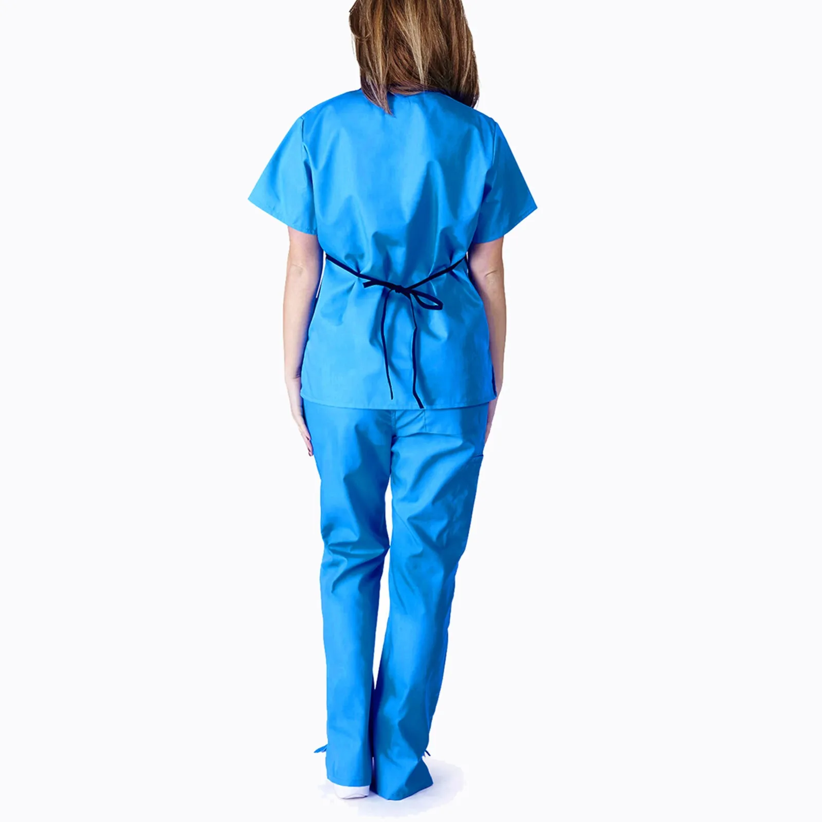 

Women Short Sleeve Traje Protector V-neck Tops+pants Nursing Working Uniform Set Suit Protection 2021