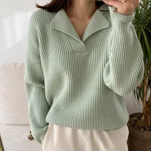 Winter Korea Loose Turn-down Collar Knit Pullovers Sweater Women Autumn Fashion Twist Elastic All-match Knitted Pullovers Tops