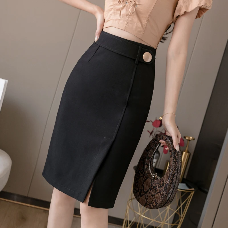 Женская Офисная Юбка-миди REALEFT летняя облегающая юбка-футляр с разрезом спереди и