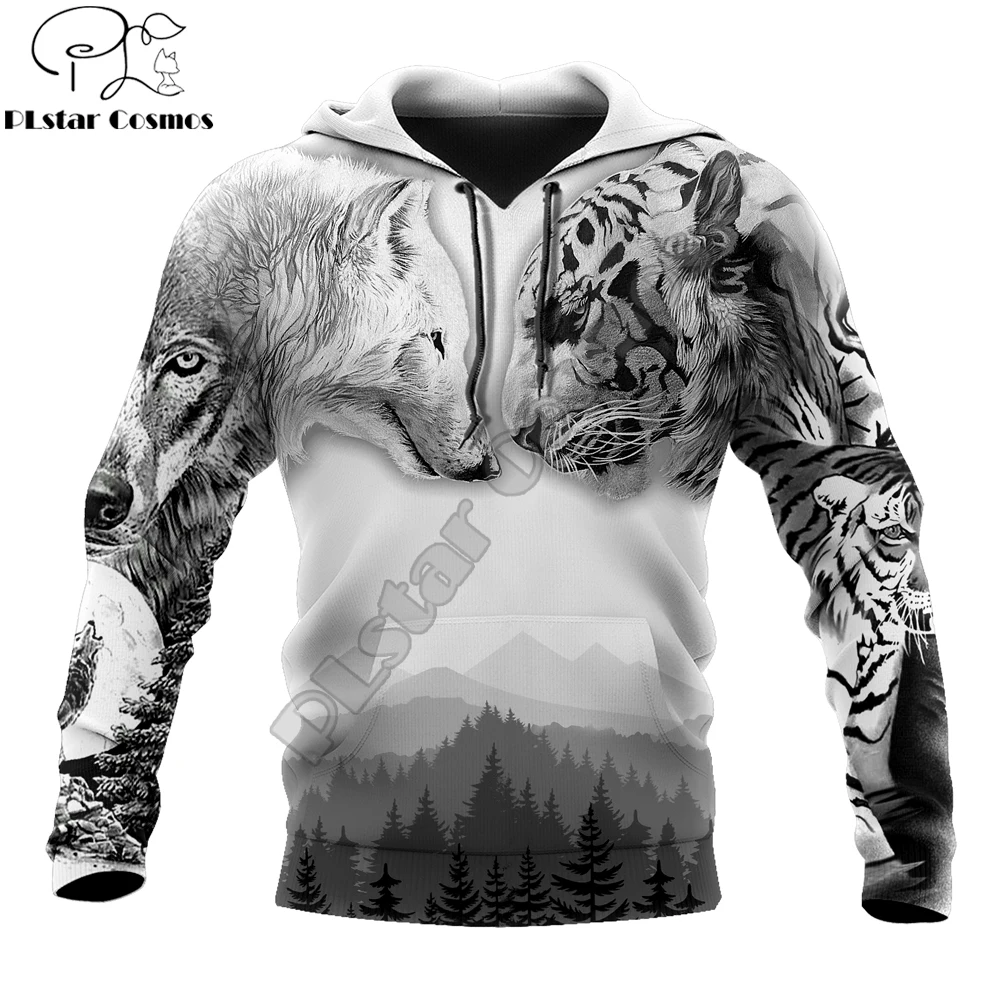 Волк и тигр 3D все напечатано модные толстовки с капюшоном мужская толстовка