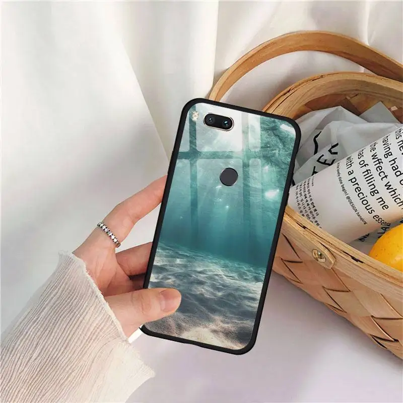 

The sea blue seawater Phone Case Tempered glass For xiaomi 6 8 lite se MIX2 2S Redmi 4X 5 6 6a note 4 5 6 7