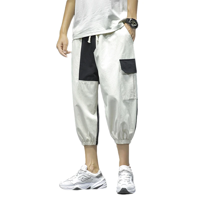 Брюки султанки мужские укороченные повседневные штаны много карманов брюки в