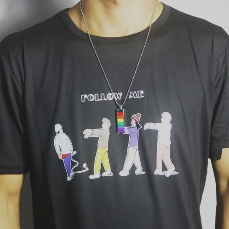 

Colorful Rainbow Necklace Rectangle Hip Pop Rock Fashion Pendant Necklace Personality Punk Jewelry