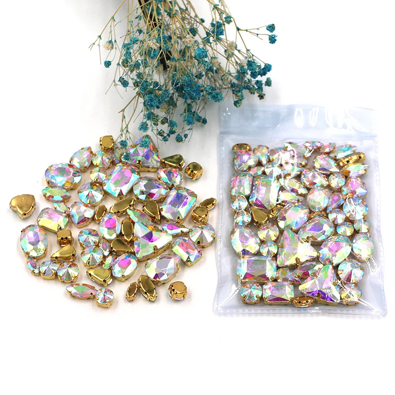 Аксессуары для одежды смешанные формы Белые Стразы AB со стразами с золотой