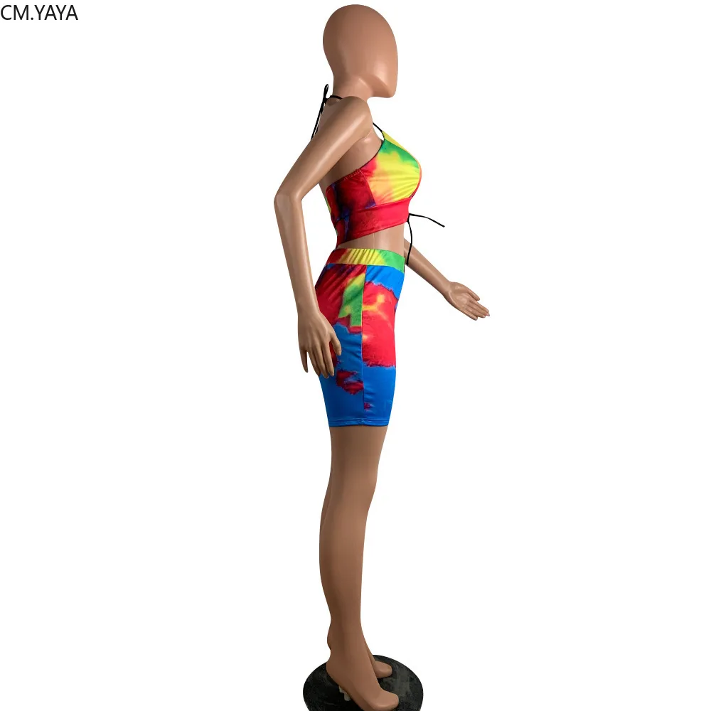 2019 Women summer new tie dye galaxy print halter v-neck sexy crop top shorts suit two piece set sporty tracksuit outfit GLL6036 | Женская