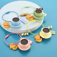 new fashion steel wire coffee cup keychain resin cute cup charm car key chains creative women men bag keyring accessories
