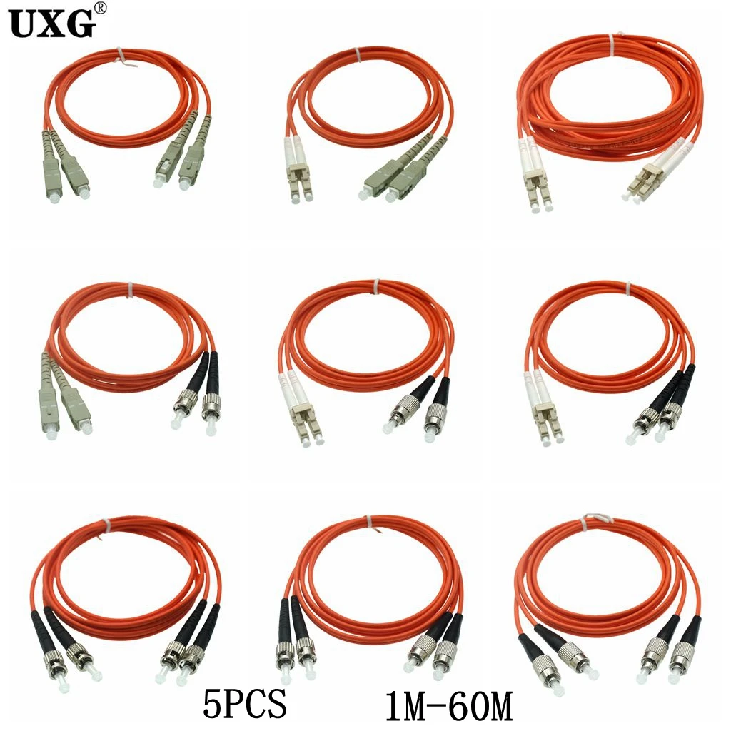 

5PCS Multimode Core Fiber Jumper Dual LC To LC FC ST SC Fiber Patch Cord Jumper Cable MM Duplex Multi Mode Optic For Network