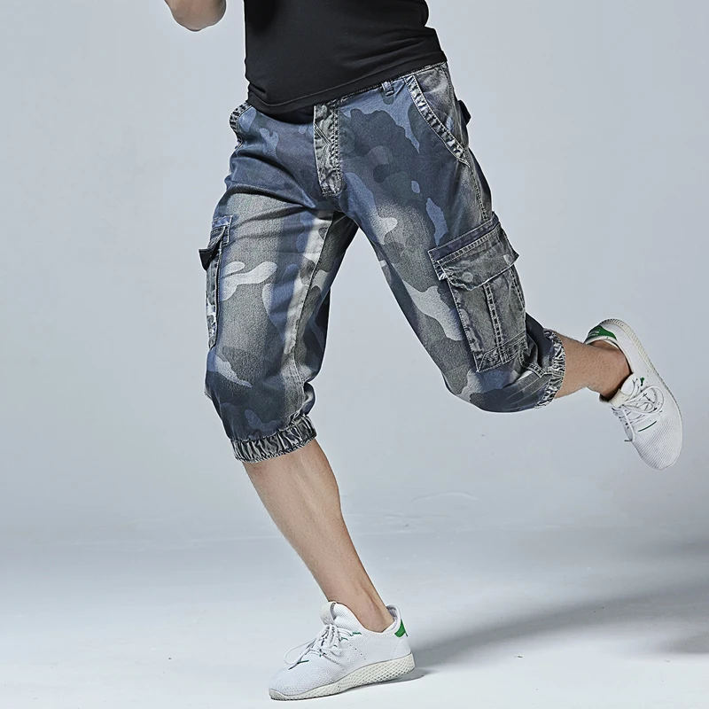 Военные камуфляжные штаны мужские хлопковые брюки карго длиной до икры для бега