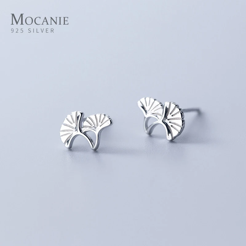 

Mocanie New Arrive 925 Sterling Silver Minimalist Plant Ginkgo Biloba Leaves Anti-Allergy Stud Earring for Women Fine Jewelry