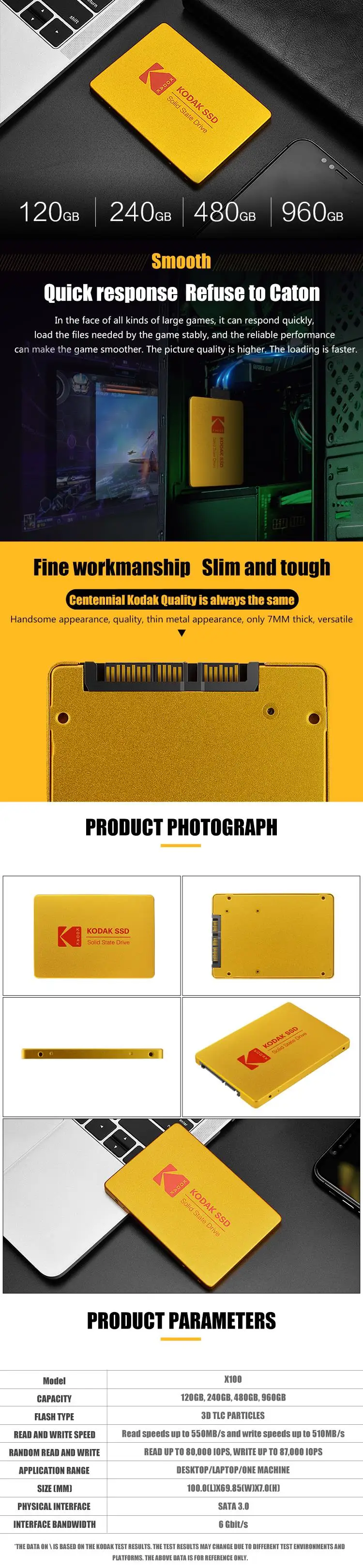 Kodak SSD X100 120 ГБ 240 ГБ Внутренний твердотельный диск HDD жесткий диск SATA3 2,5 дюймов ноутбук Настольный ПК TLC disco duro 480 ГБ