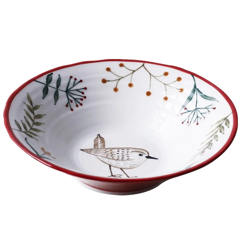 

8 Inch Ceramic Ramen Bowl Hand-Painted Forest Animal Design Anti-Hot Foam Bowls Japanese Retro Creative Family Tableware