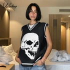 WeekeepНовинка, свитер, жилет, шикарный пуловер с принтом, v-образный вырез, трикотаж, Свободный Повседневный Вязаный топ на бретелях, женская уличная одежда, топы синего цвета, новинка 2021