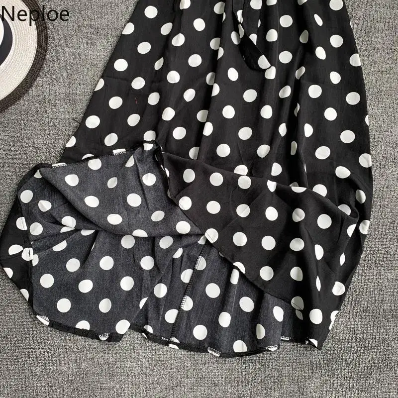Neploe Dot Print Лето, женское платье, шикарное, большое крыло, Топики, Vestidos, Ретро стиль, v-образный вырез, открытая спина, шнурок, пляжные платья 43349