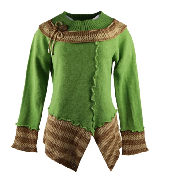 

2021 autumn and winter new fashion stitching round neck retro long sleeve sweater