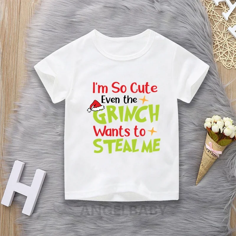 

Cute Cartoon Grinch Squad Christmas Print Kids T Shirt Funny Baby Boys Girls Clothes Xmas Gift/Present Children's T-shirts