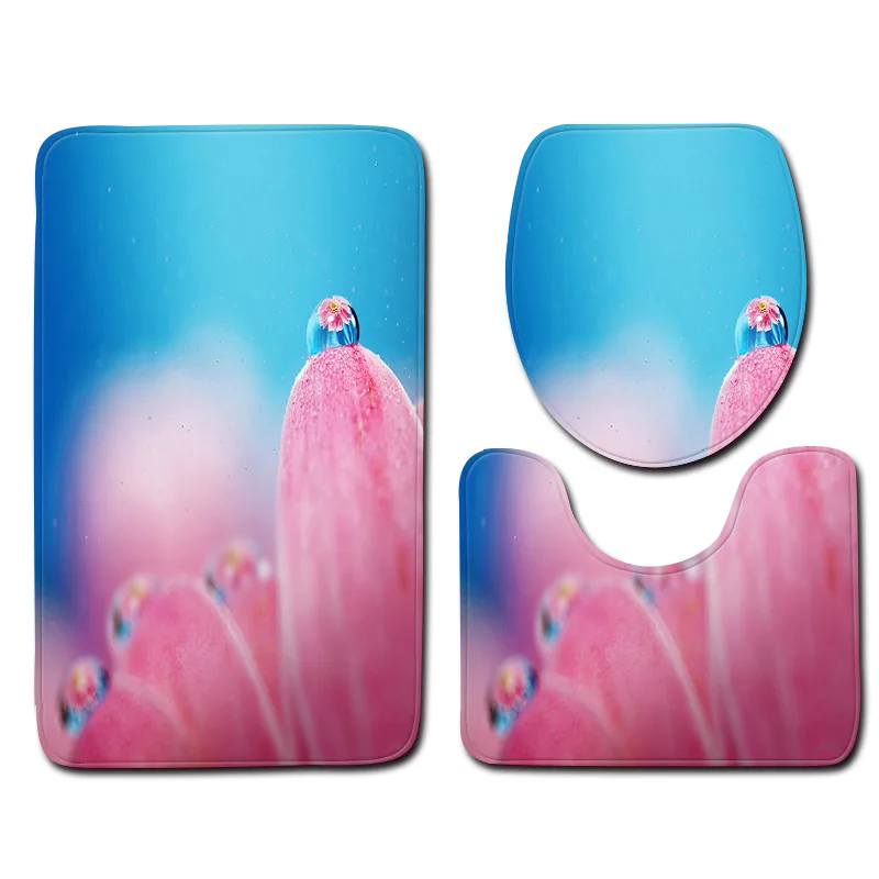 

3pcs/set Vintage Cartoon Print Anti-slip Bathroom Floor Mat Home Decor Shower Non-Slip Rug Bath Door Mats Purple Red Color