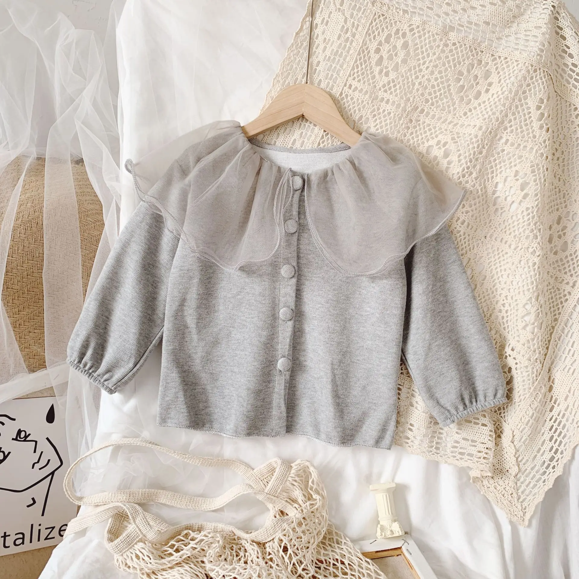 Куртка и пальто для девочек 3-7 лет однобортный кружевной кардиган верхняя одежда