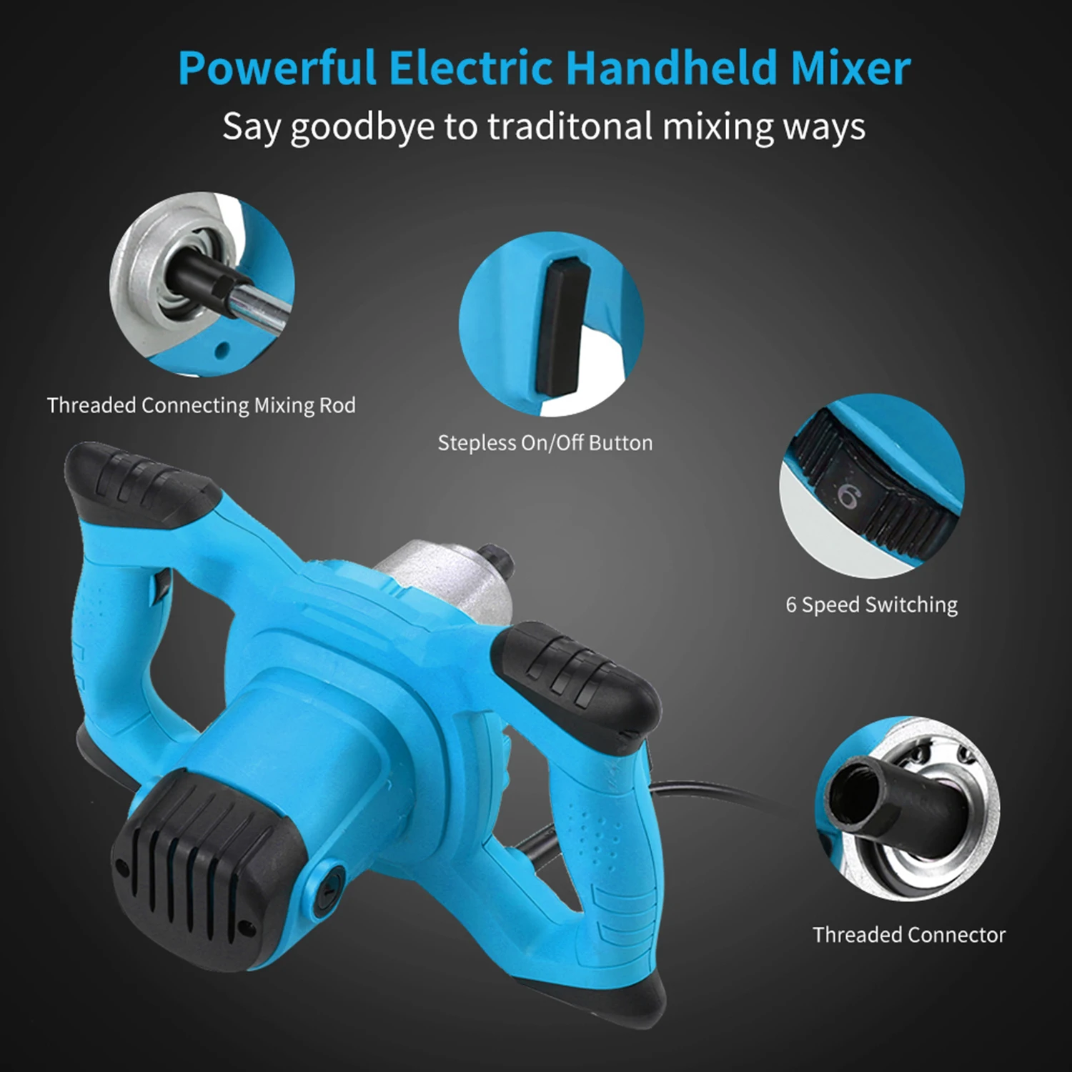220V 2100W Портативный электрический миксер Бетономешалка мешалка 50/60Hz 6-Скорость