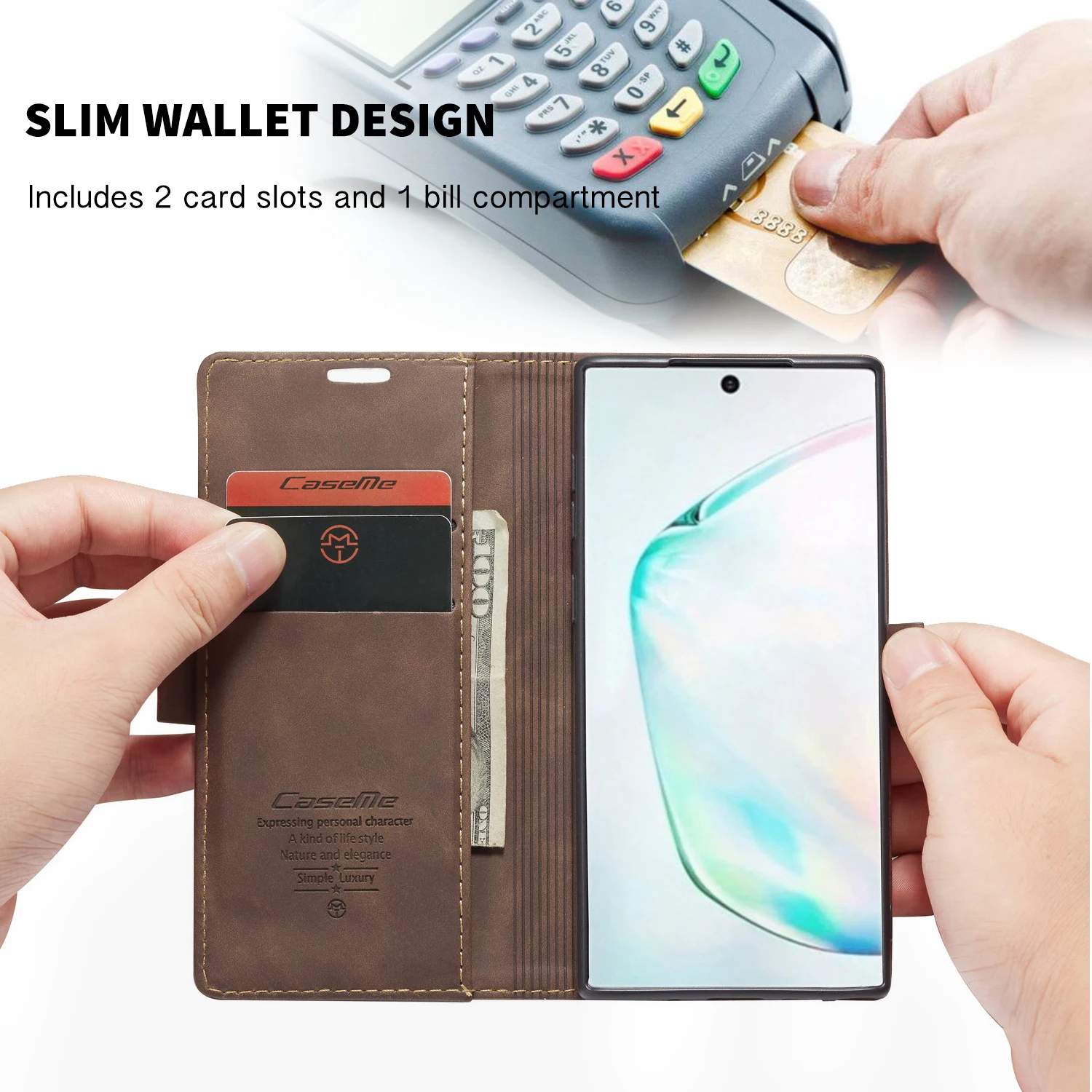 Чехол для Galaxy Note 10 из искусственной кожи с держателем карт наличных денег Ретро