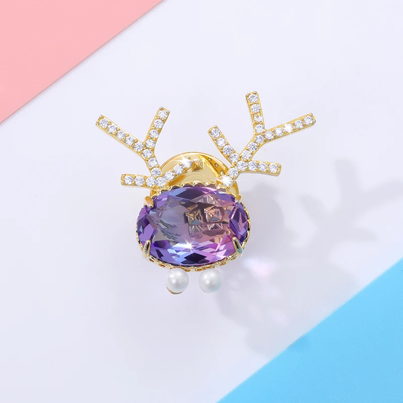 Модный олень Rudolph голова брошь эмалированный штифт циркон для друзей пара