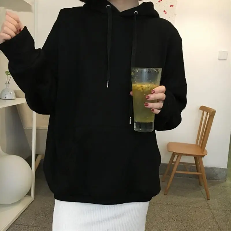 

ZITY Hoodies Women 2020 Pockets Leisure Solid Simple Korean Style Long Loose Hooded Ulzzang Sweatshirts Womens Kawaii Pullovers