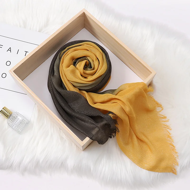 

Премиум женский Блестящий шарф, хиджаб градиентного цвета с золотой нитью, мусульманские шали, хиджабы, повязка на голову, Исламский длинны...