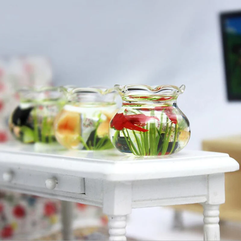 

Dollhouse Miniature Glass Fish Tank Bowl Aquarium Doll House Home Ornament Toy For Dollhouse Decals New!
