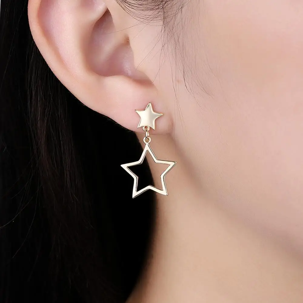 Gold Color Stud Earrings for Women Star Shape Earring Wedding Party Fashion Jewelry Drop shipping Wholesale | Украшения и