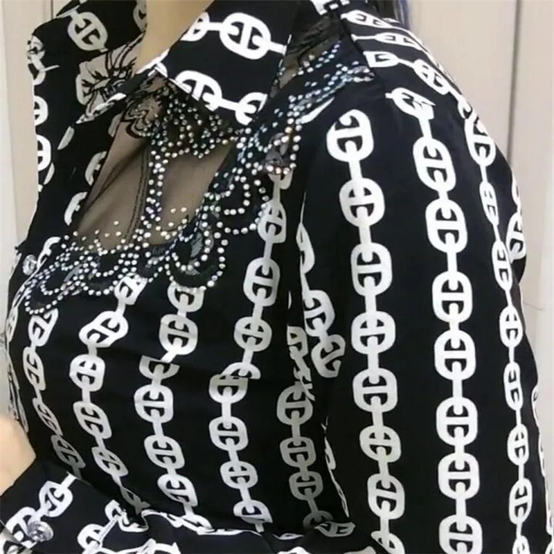 Женская шифоновая блузка кружевная на пуговицах с длинным рукавом отложным