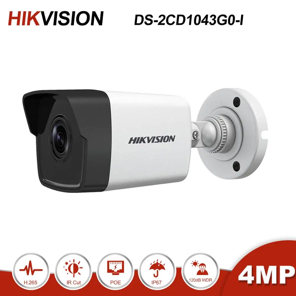 Hikvision DS-2CD1043G0-I 4MP POE IP камера для дома/улицы безопасности H.265 ИК сигнализация система видеонаблюдения