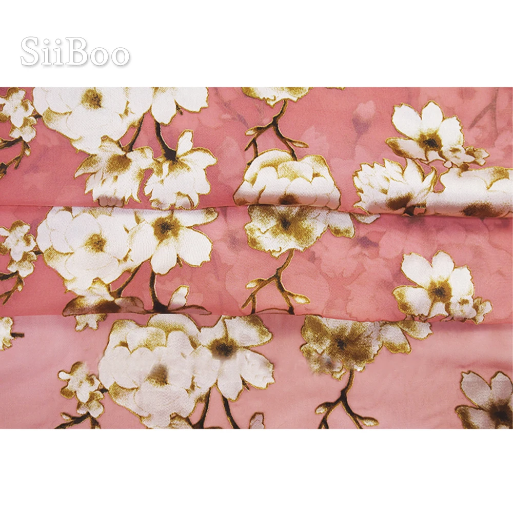 Модная абрикосовая и розовая одежда из нейлона с принтом камелии шелковая ткань