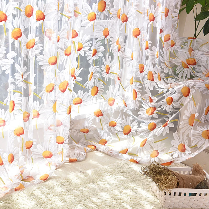 

Sunflower Tulle Valance Door Drape Home Decorations For Kitchen Balcony Room Window Blind Screening Curtain100*200cm/100*270cm