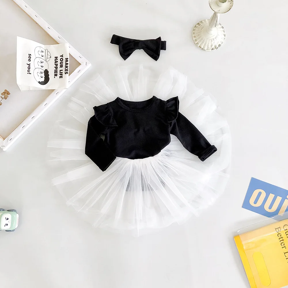 

Baby Infant Girl Fashion Clothing Set Flying Sleeves Rompers+tutu Skirts+hair Band,toddlers Newborns 3pcs Princess Suits