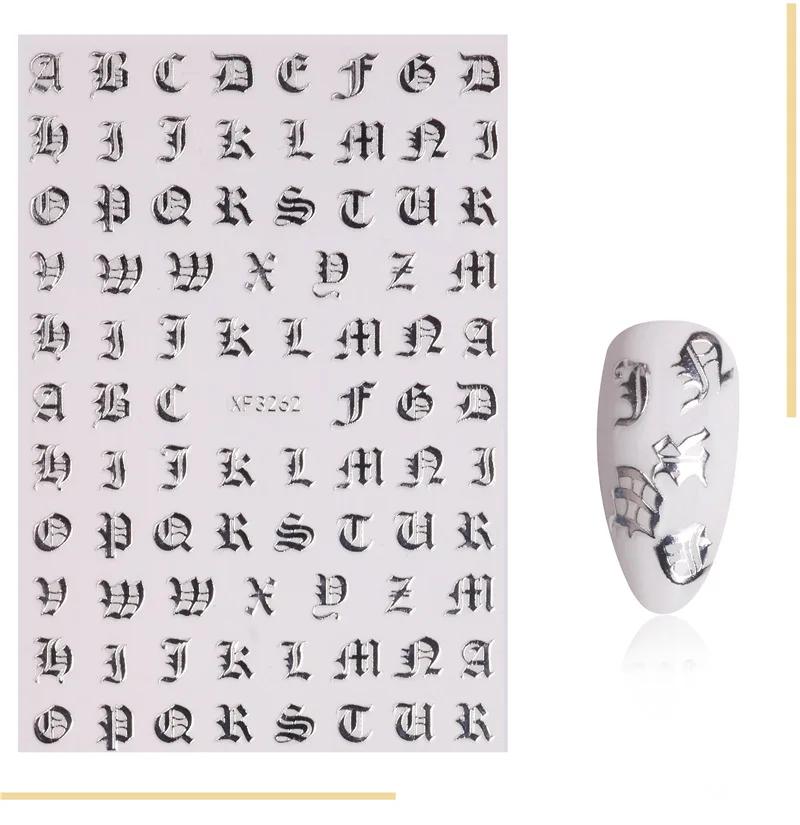 1 Pcs 3D Nail Sticker Black/Gold/Rose gold/Sliver/White Abstract English Word Art Adhesive Decals Wrap Manicure 2019 | Красота и