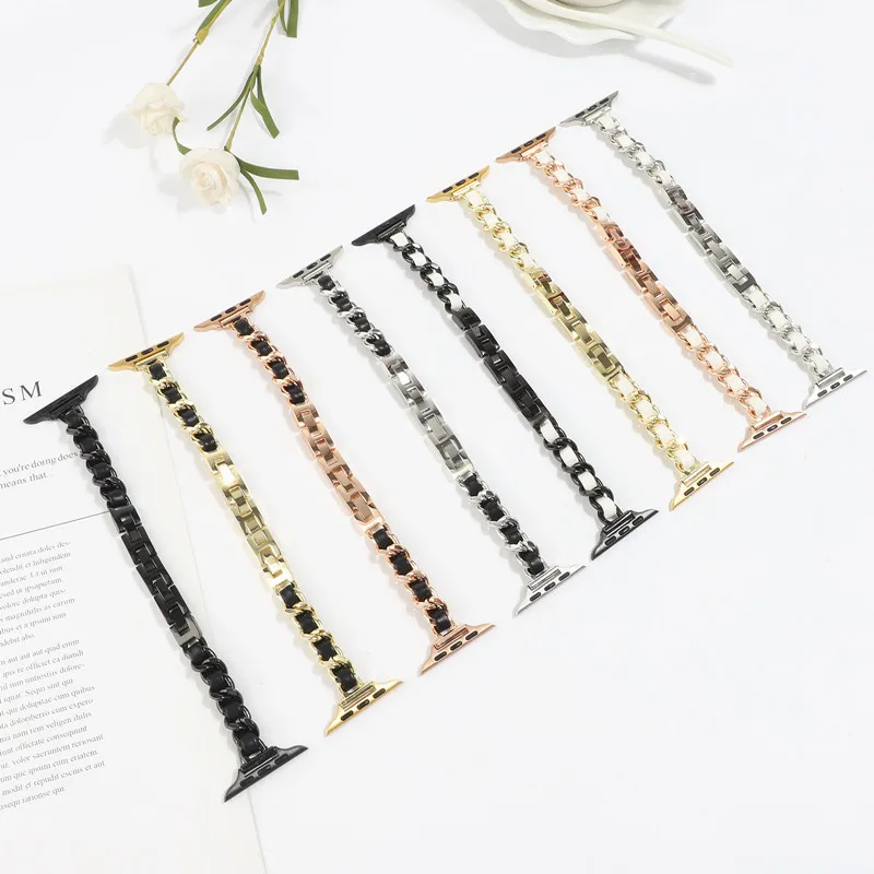 

Сменный ремешок Coco для IWatch Series 6 SE 5 4 3 2 1, кожаный браслет-цепочка для Apple Watch Band 44 мм 42 мм 40 мм 38 мм