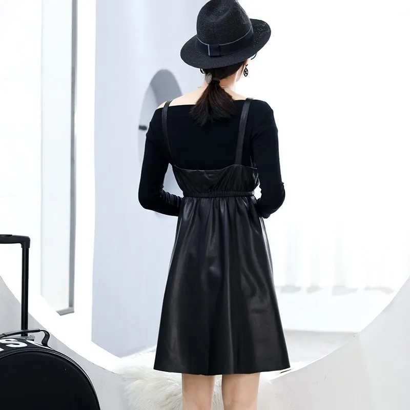 Новинка Весна 2020 Черная Женская кожаная нерегулируемая короткая юбка из овечьей